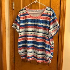 Country Store Scoop Neck Pink, Blue, White Striped Tshirt - 2X